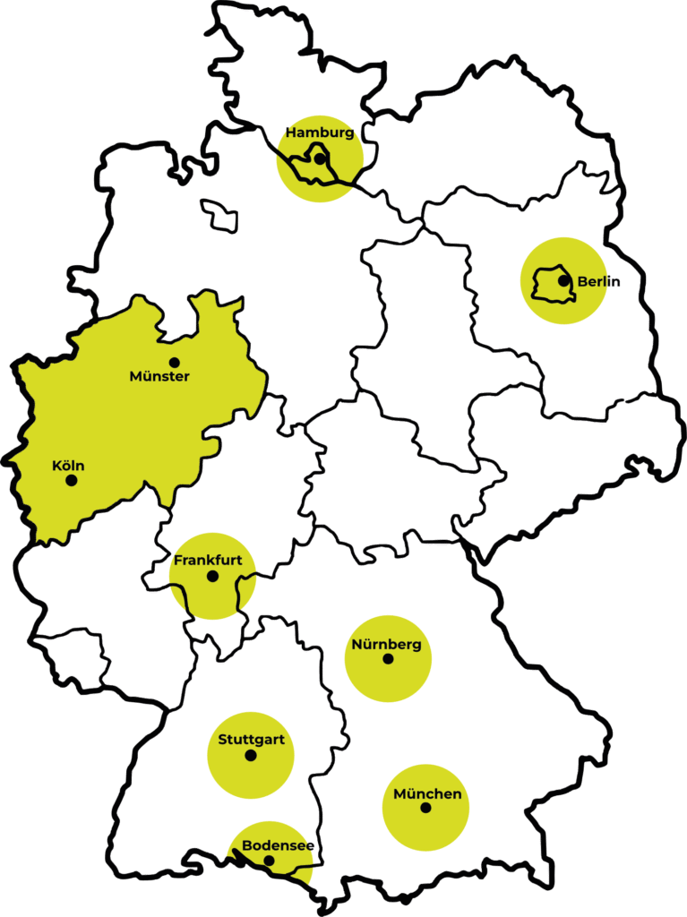 Deutschlandkarte mit allen aktuellen Kernregionen für Anlagenrückbau, Tragehilfe auf der Baustelle und Entsorgungsservice.